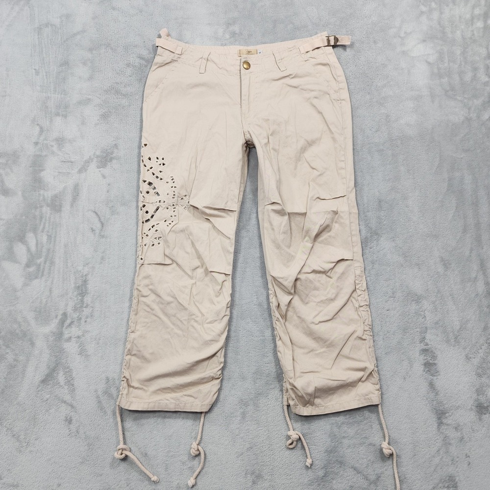 Pepper Pants Womens S Beige Twill Capri Crop Eyelet Lace Embroidered Gorpcore